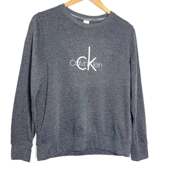 Calvin Klein Women's Charcoal Gray Crewneck Sweatshirt with CK Logo - Picture 3 of 16